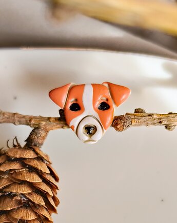 Pin piesek JRT broszka z wizerunkiem Jack Russell Terrier, dla właściciela psa, Dary Rusałki