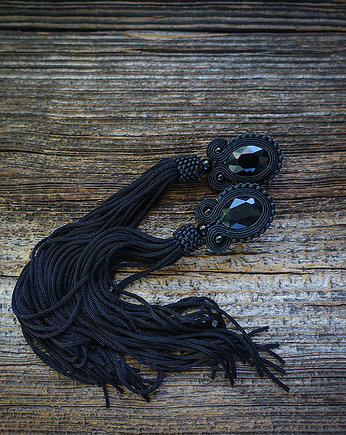 Czarne kolczyki soutache z frędzlami- długie, Mró Soutache