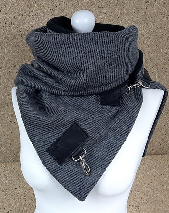 Szal wełniany ze skórą, Unisex - Szary prążek, Green Sheep