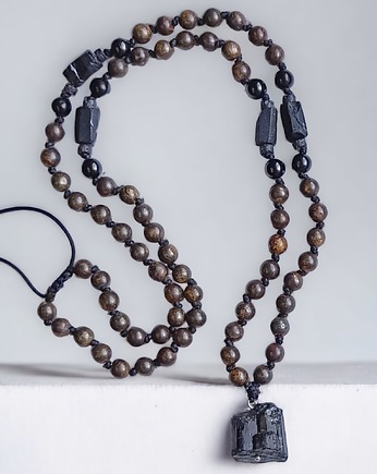 UNIKAT : naszyjnik męski: OCHRONA : bronzyt, turmalin, kaktusia