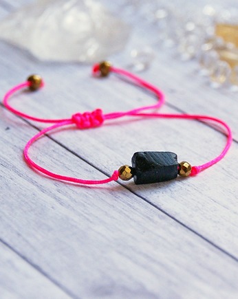 OCHRONNA bransoletka - czarny turmalin - hot pink, kaktusia
