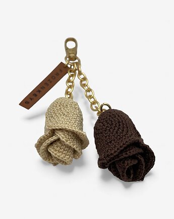 Brelok Dwie Róże - Ecru i Czekolada, Frozen Keys