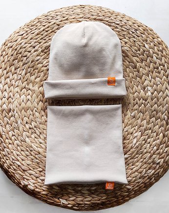 Zestaw czapka Basic z kominem - beżowy, OSOBY - Prezent dla noworodka