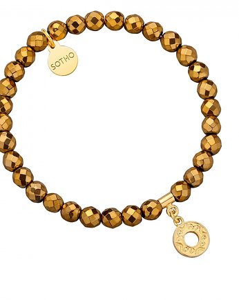 Złota bransoletka z fasetowanego hematytu, OKAZJE - Prezent na Komunie