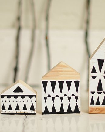 komplet 3 szt - drewniane domki ręcznie malowane, anamarko