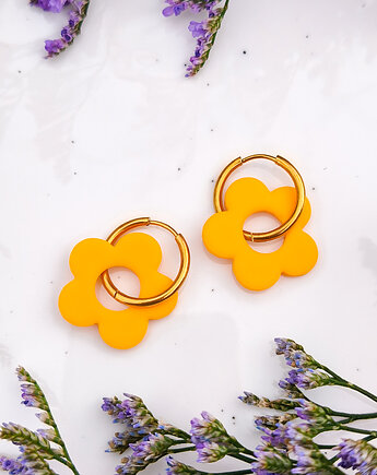 Kolczyki urocze żółte kwiatuszki, zestaw 2w1, wesoła biżuteria na lato, Dary Rusałki