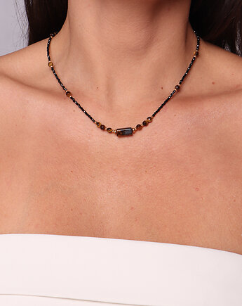 Naszyjnik z kamieni naturalnych czarny turmalin tygrysie oko, Bring Biżuteria