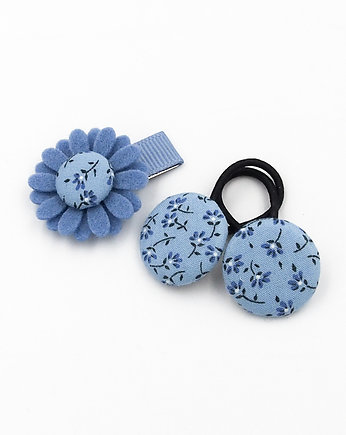 Komplet spinka kwiatek i gumeczki Blue Little Flowers, Momilio