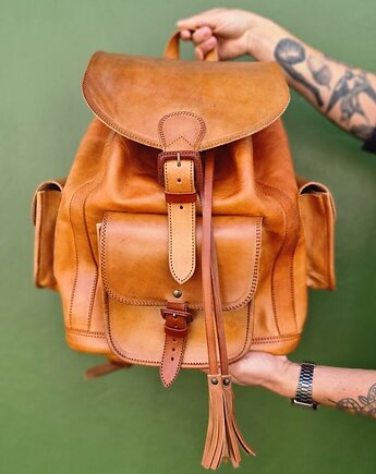 Plecak skórzany ręcznie robiony Viajero Duży na weekend w góry, SempreArte