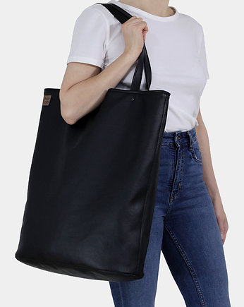 Mega shopper duża torba czarna na zamek, hairoo