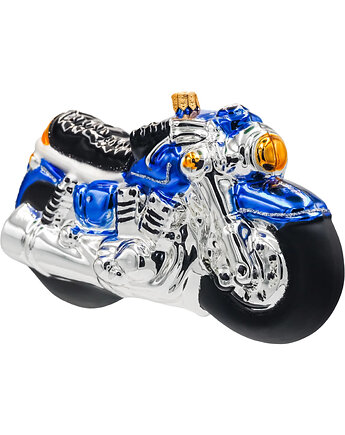 Bombka choinkowa szklana ręcznie malowana: Motocykl: niebieski, Syn Bombkarza