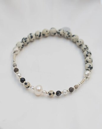 Bransoletka z Perłą i Jaspisem Dalmatyńskim