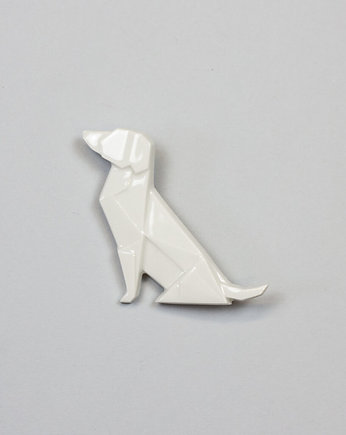 Broszka Porcelanowa Origami Pies Siedzący Biały, StehlikDesign