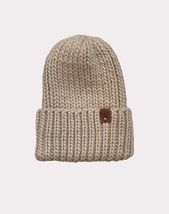 Czapka wełniana oversize - piaskowa, Kocie Motki