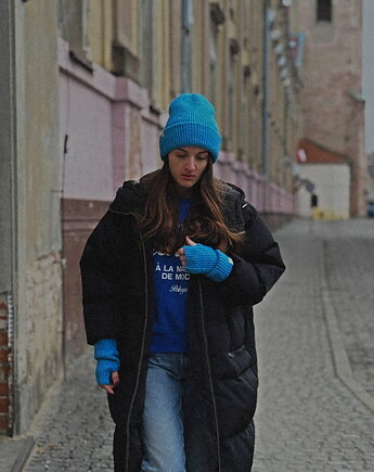 Zestaw zimowy niebieski - czapka i mitenki, HARP TEAM