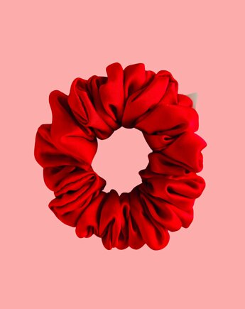 Gumka jedwabna, scrunchie, frotka płomienna  czerwień MIDI, Capillum