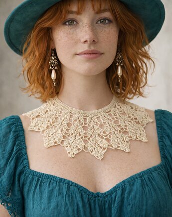 Koronkowy kołnierzyk naszyjnik ecru, Księżycowa ćma