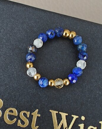 Pierścionek elastyczny lapis lazuli cytryn, NESSING handmade