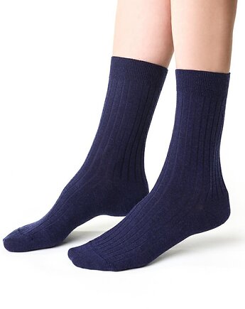 Skarpetki Simple z wełny merino prążkowane granatowe, Lucky HandMade