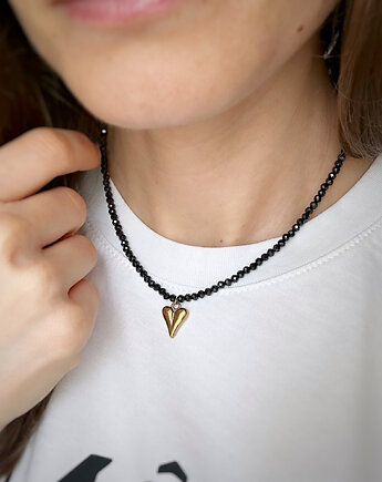 Naszyjnik Czarny Spinel z Sercem, Lajka