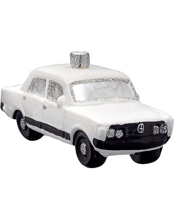 Bombka choinkowa szklana ręcznie malowana: Kultowy Duży Fiat 125p: biały, Syn Bombkarza