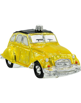 Bombka choinkowa szklana ręcznie malowana: Samochód Citroen 2CV: żółty, Syn Bombkarza