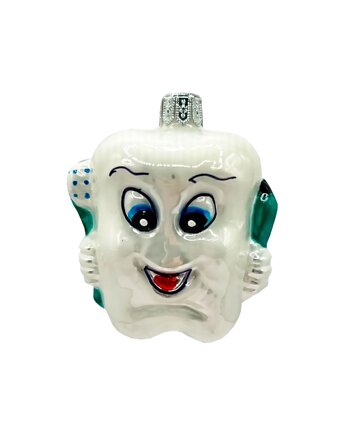 Bombka choinkowa: Uśmiechnięty ząbek z pastą i szczoteczką: morski, Syn Bombkarza