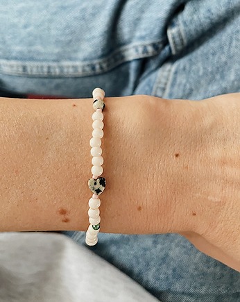 Bransoletka z koralików szklanych i jaspisu na gumce little love, NOMAD