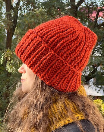 Zimowa czapka z wełny peruwiańskiej Lumi rudy brąz, Made by Jaga