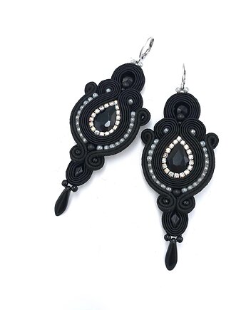 Kolczyki sutasz czarne wieczorowe długie eleganckie z kryształkiem Margo, Katrina Rossa