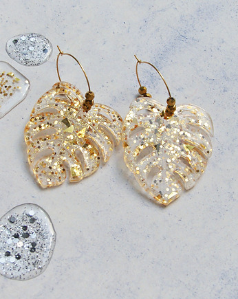 UNIKATOWE kolczyki z żywicy : monstera, kaktusia