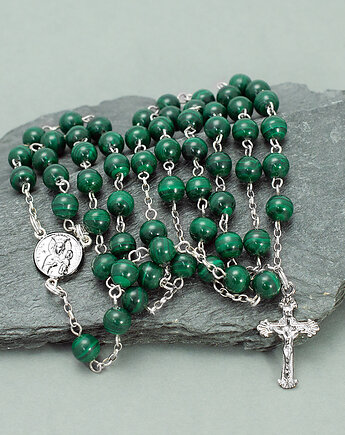 Ręcznie robiony, zielony różaniec, srebro 925, naturalny malachit (6mm), Yamira Art Studio