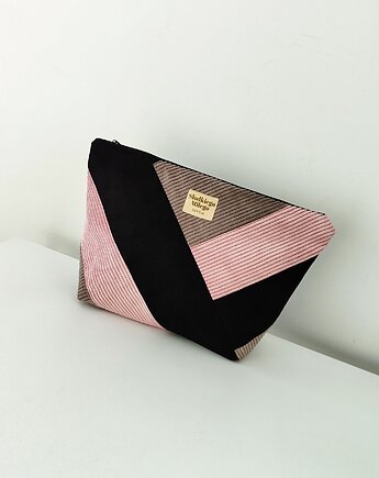 Duża Patchworkowa Kosmetyczka BlackRoseTaupe - nubuk i sztruks, Słodkiego Miłego Szycia