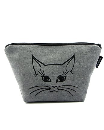 Szara kosmetyczka na kosmetyki podróżna Czarny kocur kotek kot dla kociary, RękaProduction
