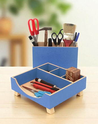Organizer na  biurko drewniany, Niebieski, Clock Wood Studio