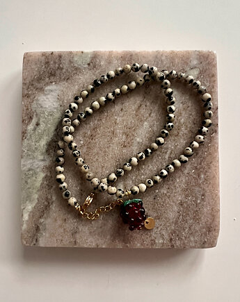 Handmade naszyjnik z jaspisem dalmatyńskim i szklaną malinką, Juicy Beads