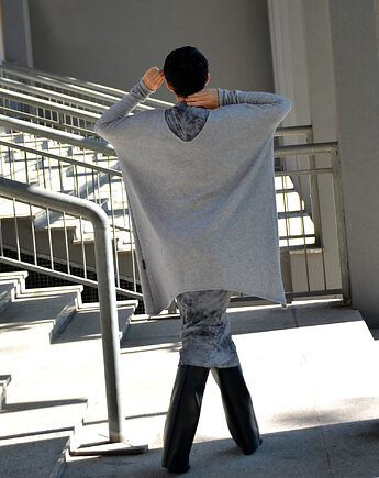 Sweter oversize V szary, momo fashion