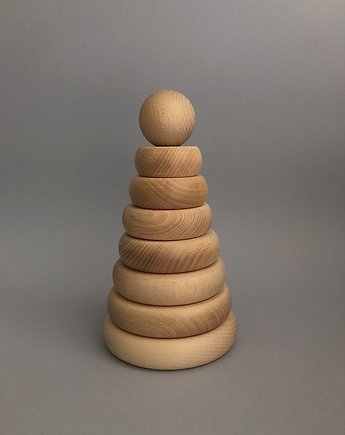 Drewniana zabawka edukacyjna piramidka z kulką, tralala studio