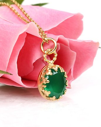 Minimalistyczny złoty naszyjnik z agatem zielonym w stylu Vintage, Blooming Stones