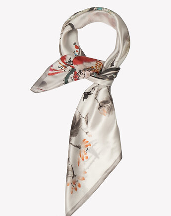 Jedwabna apaszka damska szara z kwiatowym motywem 66x66 cm, ALLORA BE UNIQUE