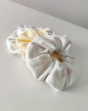 Scrunchie LOVE/BANANA 3szt - frotka do włosów velvet, Słodkiego Miłego Szycia