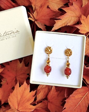 Karneol : kolczyki krótkie : ozdobne sztyfty, kaktusia