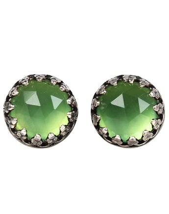 Kolczyki sztyfty oksydowane Petite z zielonym serpentynitem, Blooming Stones