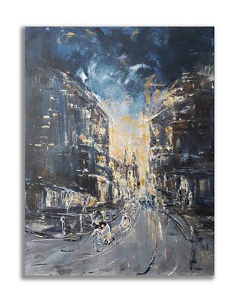 Obraz ręcznie malowany 60x80 Wrocław Miasto rowery, Galeria Alma