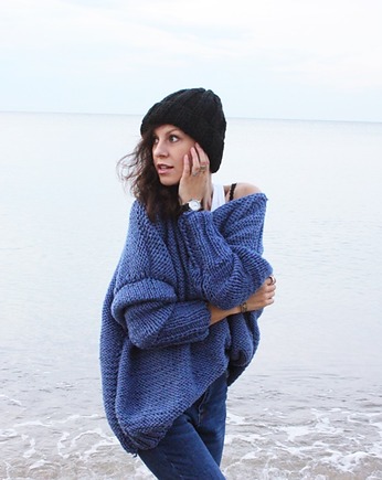 Sweter handmade oversize  blue z wełną, Mademoiselle Patrini