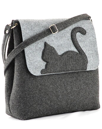Duża Torebka Filcowa - Listonoszka z Kotem, Green Sheep