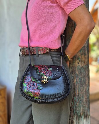 Torebka skórzana ręcznie robiona Lia czarna, SempreArte