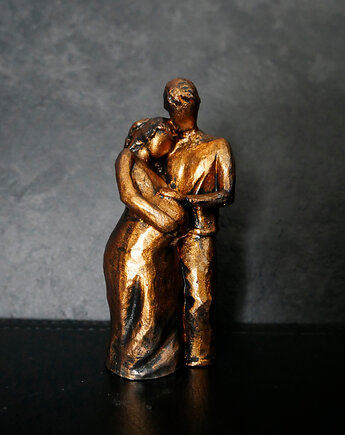 Rzeźba z gipsu, Rodzina, ogniste złoto, wys. 10 cm, JBJart Justyna Jaszke