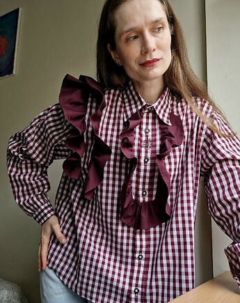 Koszula upcyklingowa w kratę z fałbanami, From.us brand