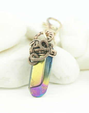 Brelok wire wrapping z kwarcem tytanowym, Blue Pearl Art